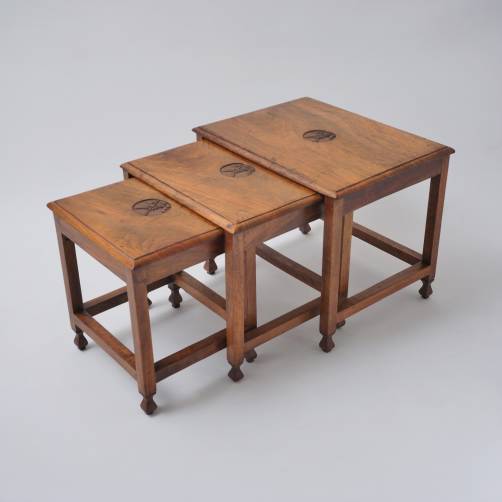 Campaign nest of tables by Ganemede Srinagar, walnut, 1920`s ca, Indian